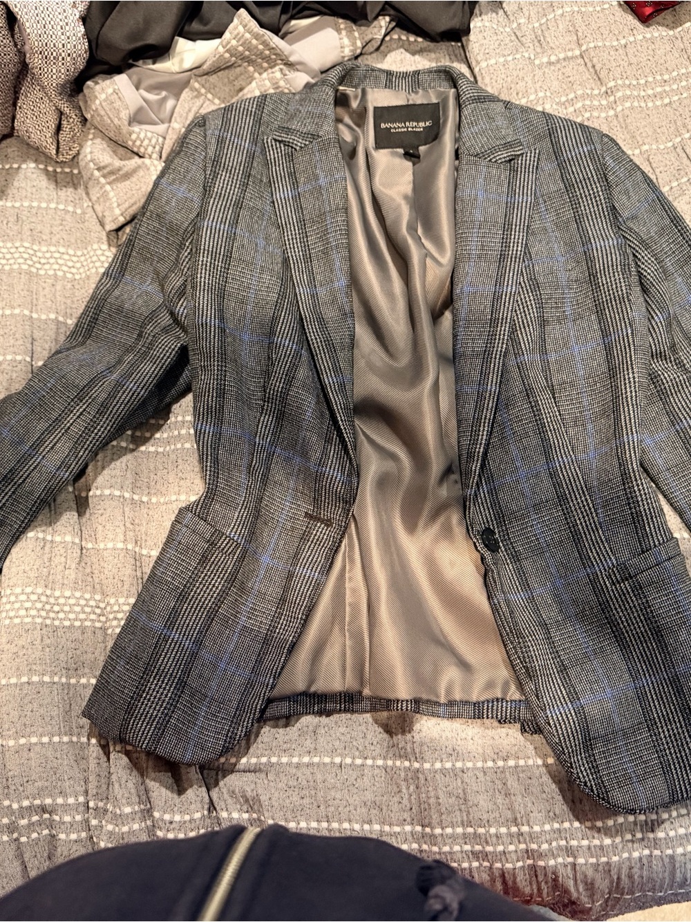 Banana Republic Gray Plaid Blazer with Blue Windowpane